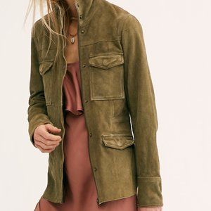 Free People Green Suede Shirt Jacket